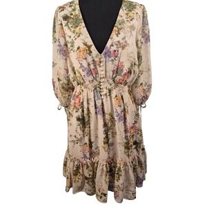 Taylor Floral Dress Size 10 Boho Cottagecore V-Neck Long Sleeve Ruffle Mini